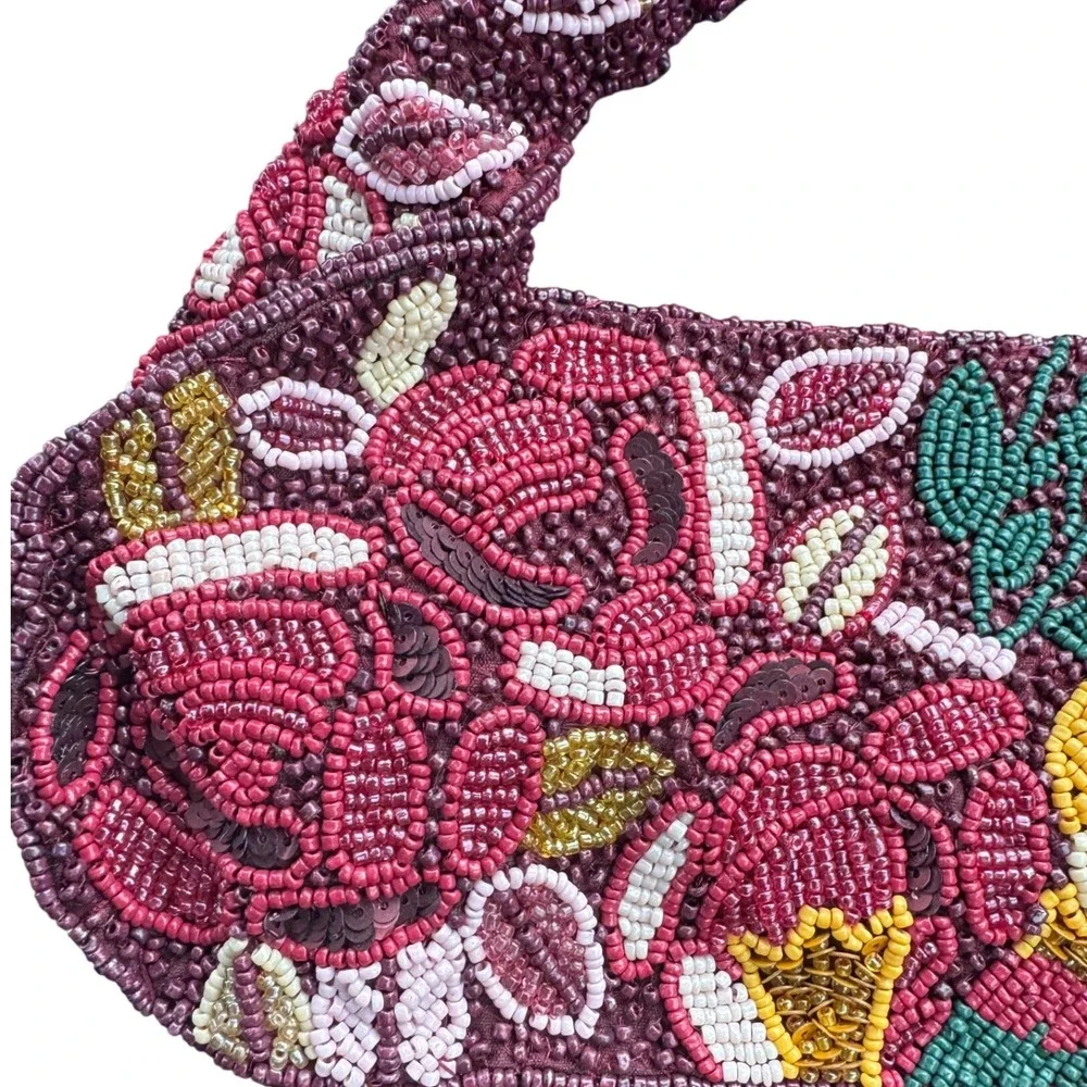 Burgundy Multi Hobo Beaded Floral Garden Bag NWT